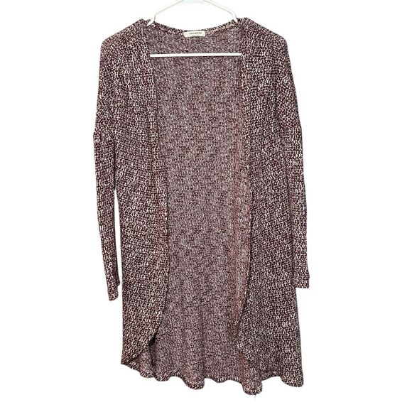 Promesa Open Front Cardigan Women Sz M Red White Black Marl Knit Layers Academia - Picture 1 of 12